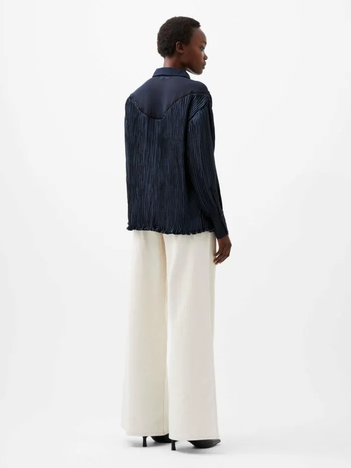 French Connection Crina Crinkle Satin Georgette Mix Shirt Marine Women Tops