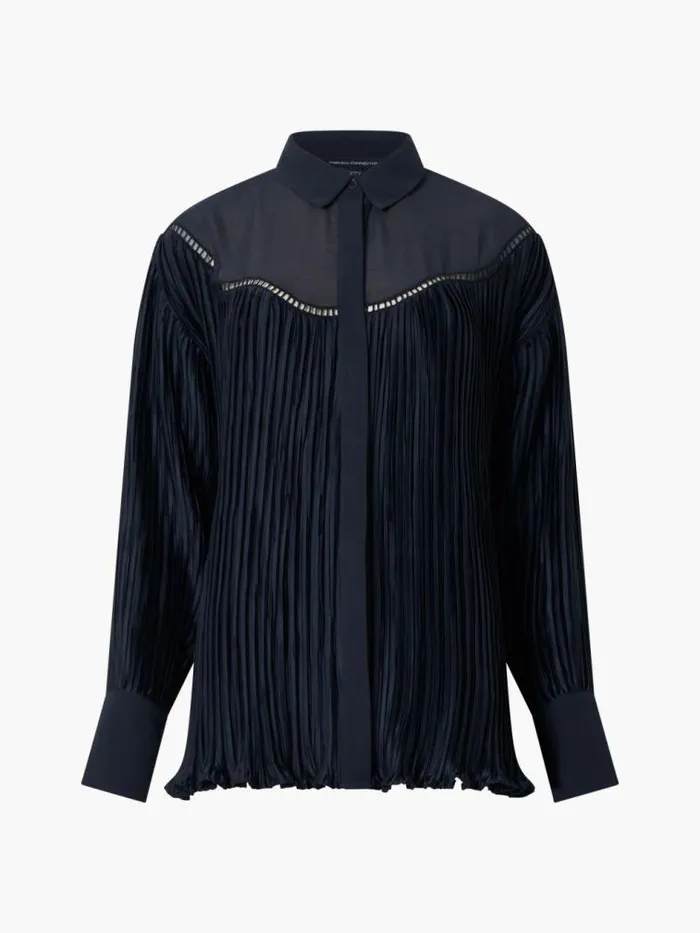 French Connection Crina Crinkle Satin Georgette Mix Shirt Marine Women Tops