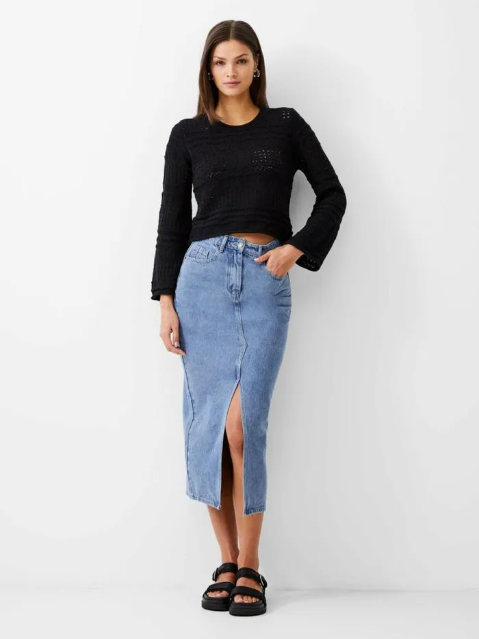 French Connection Crochet Bobble Knit Crop Jumper Black Women Jumpers and Cardigans French Connection Crochet Bobble Knit Crop Jumper Black Women Jumpers and Cardigans