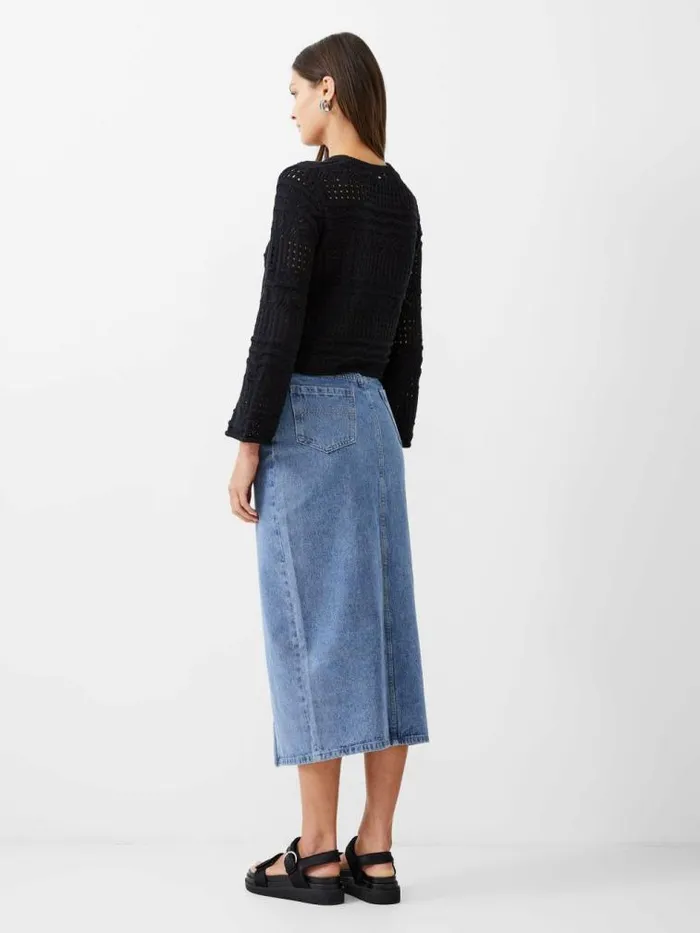 French Connection Crochet Bobble Knit Crop Jumper Black Women Jumpers and Cardigans