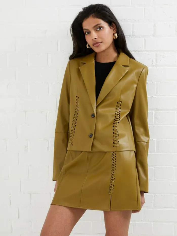 French Connection Crolenda PU LaceUp Cropped Blazer Nutria Women Coats and Jackets French Connection Crolenda PU LaceUp Cropped Blazer Nutria Women Coats and Jackets