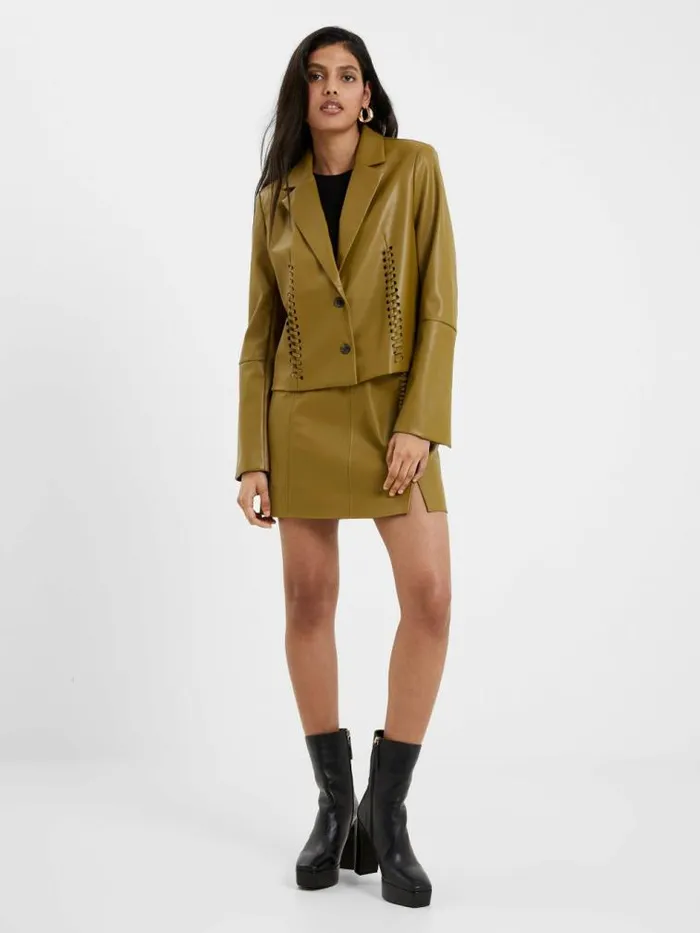 French Connection Crolenda PU LaceUp Cropped Blazer Nutria Women Coats and Jackets