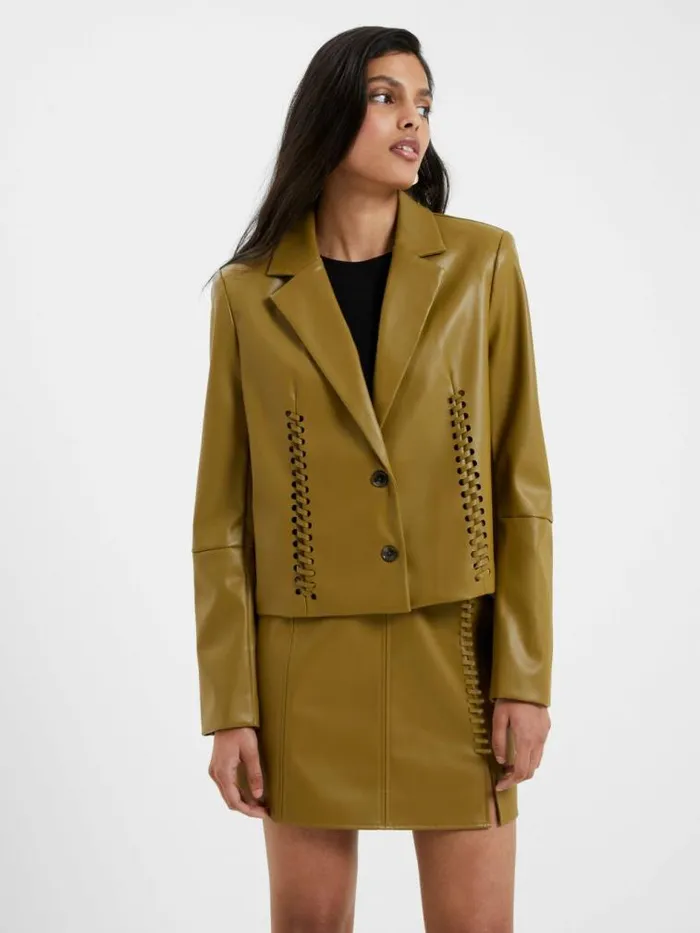 French Connection Crolenda PU LaceUp Cropped Blazer Nutria Women Coats and Jackets