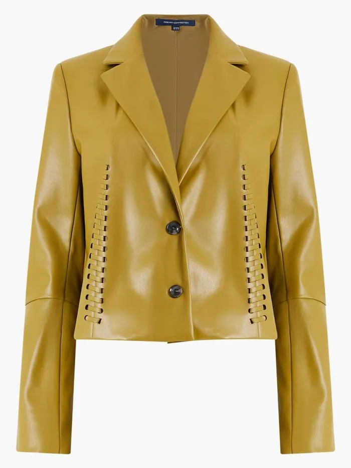 French Connection Crolenda PU LaceUp Cropped Blazer Nutria Women Coats and Jackets