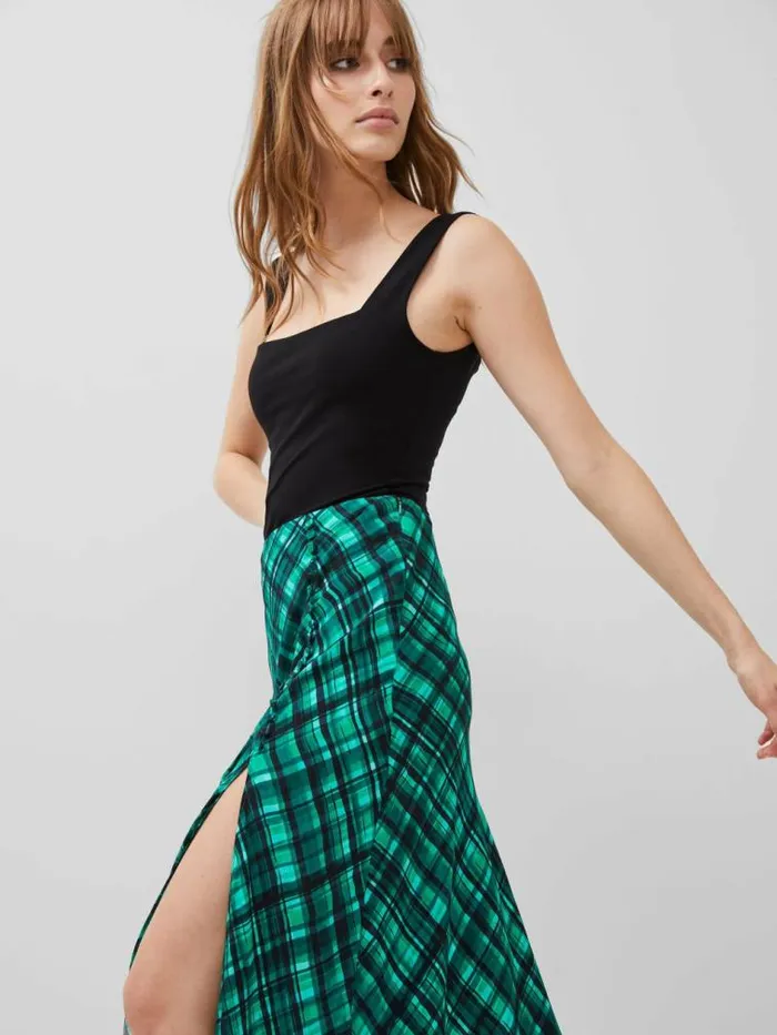 French Connection Dani Eco Check Delphine Midi Skirt Jelly Beanforest Women Skirts French Connection Dani Eco Check Delphine Midi Skirt Jelly Beanforest Women Skirts