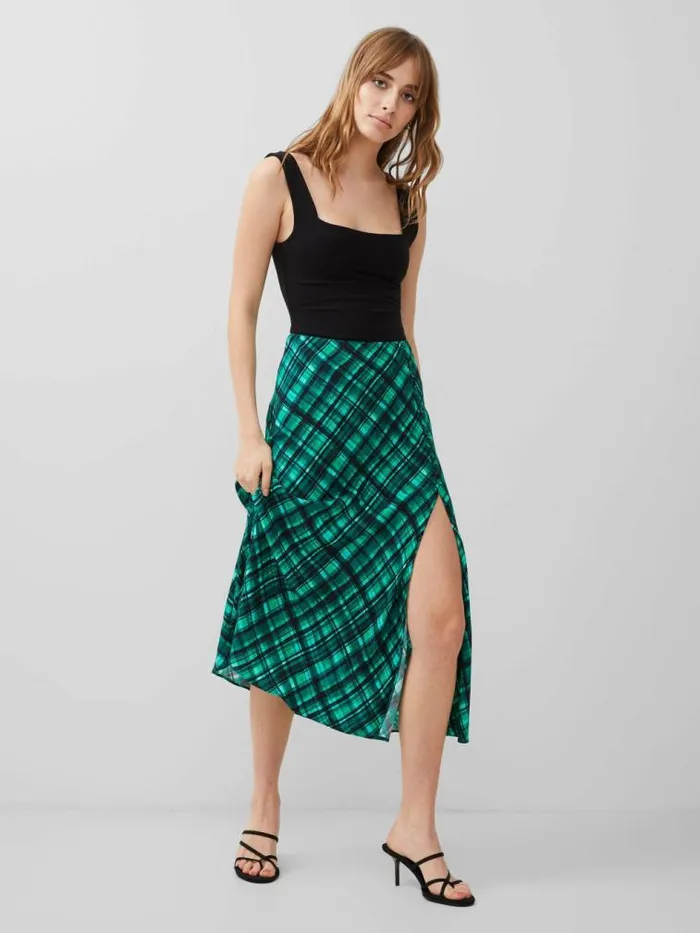 French Connection Dani Eco Check Delphine Midi Skirt Jelly Beanforest Women Skirts