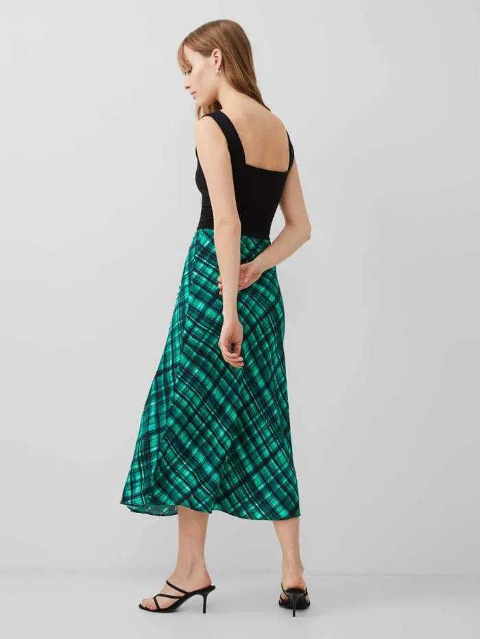French Connection Dani Eco Check Delphine Midi Skirt Jelly Beanforest Women Skirts