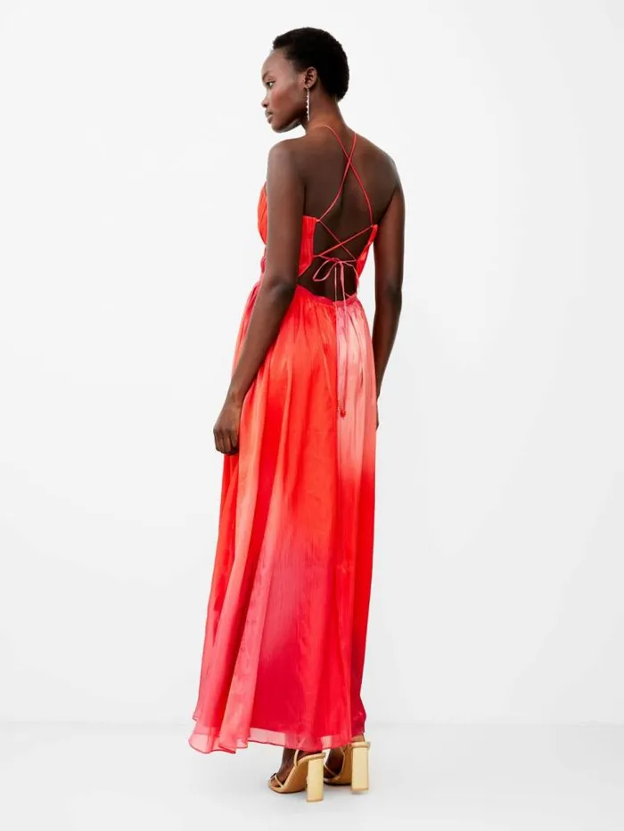 French Connection Darryl Hallie Crinkle Maxi Dress Lava Red Women Dresses
