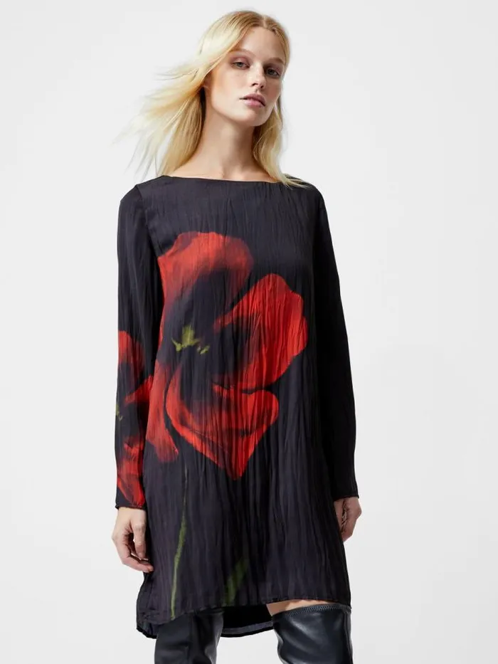French Connection Delilah Alora Satin Mini Dress Black Women Dresses