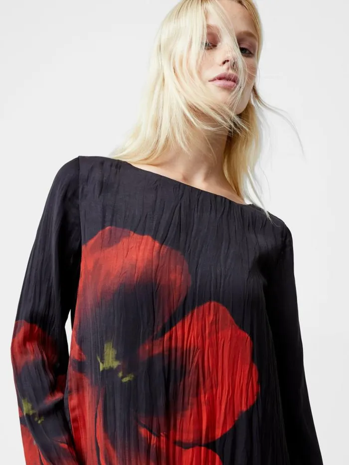 French Connection Delilah Alora Satin Mini Dress Black Women Dresses