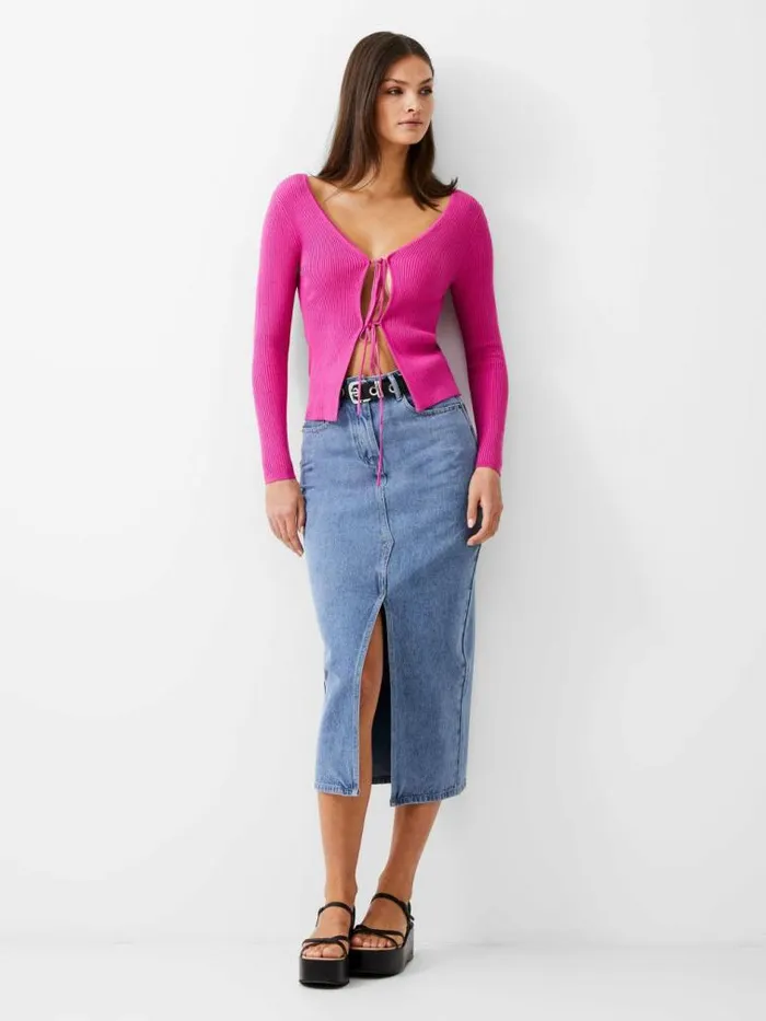 French Connection Double Tie Rib Cardigan Wild Rosa Women Jumpers and Cardigans