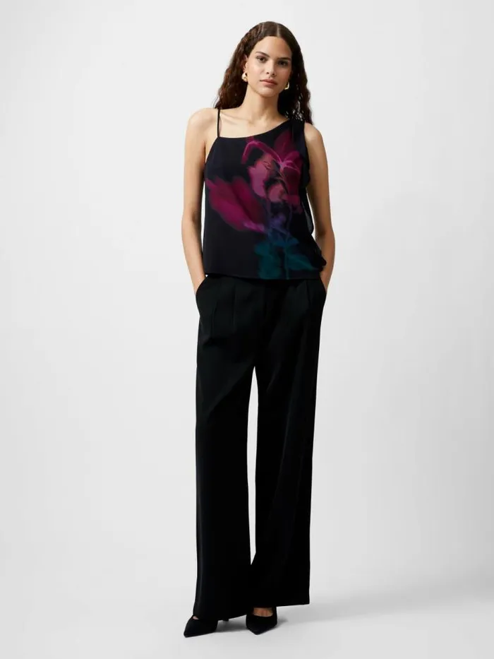 French Connection Eden Georgette Frilly Cami Top Blackout Multi Women Tops