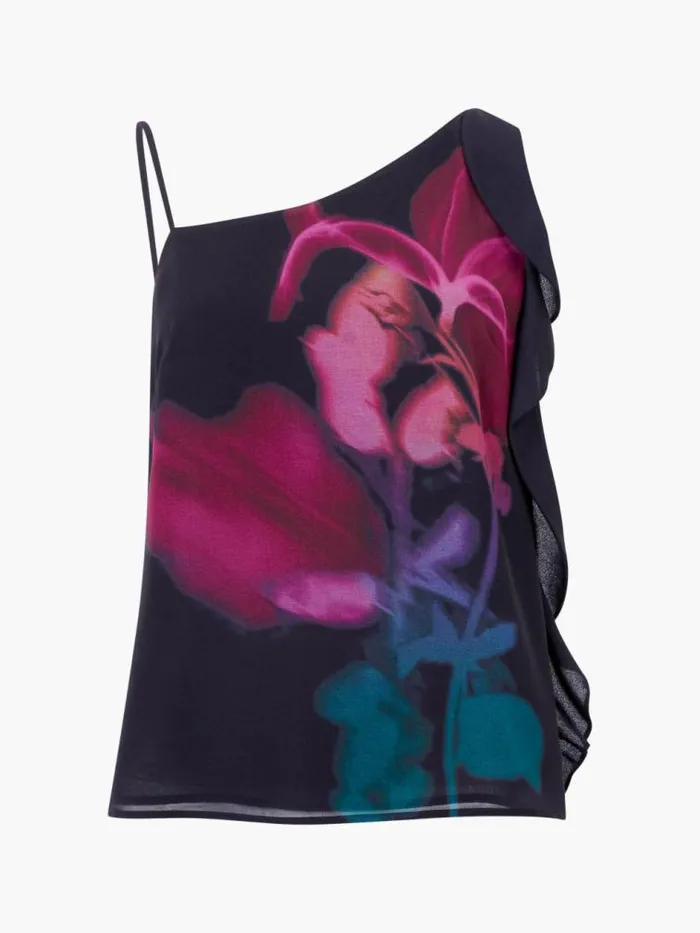 French Connection Eden Georgette Frilly Cami Top Blackout Multi Women Tops