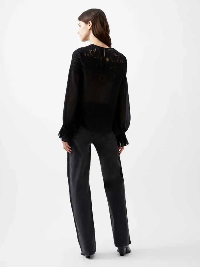 French Connection Emina Chiffon Lace Blouse Blackout Women Tops