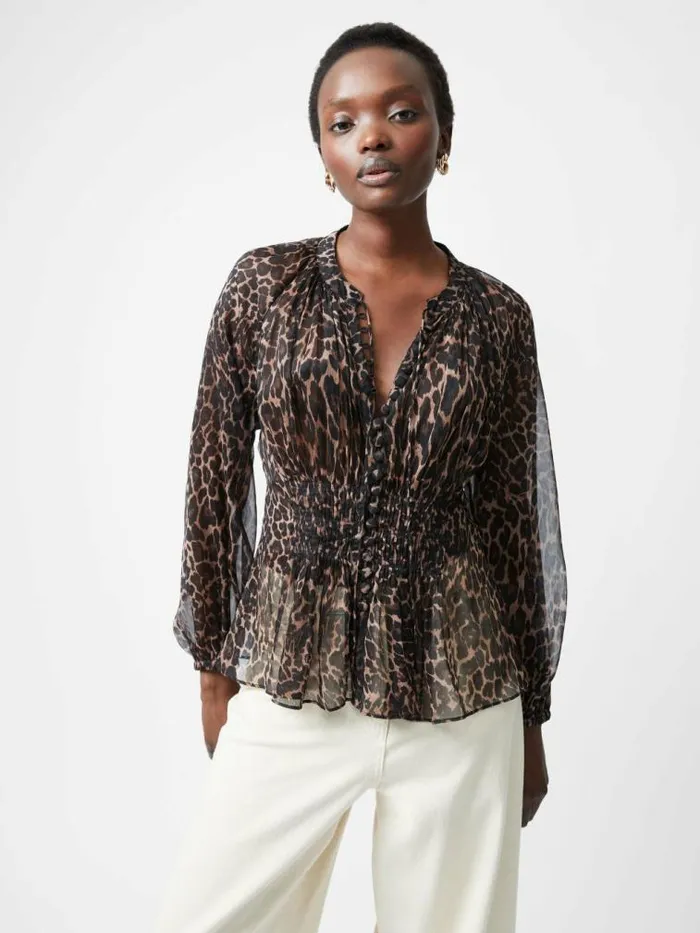 French Connection Emina Chiffon Leopard Print Long Sleeve Top Leopard Women Tops French Connection Emina Chiffon Leopard Print Long Sleeve Top Leopard Women Tops
