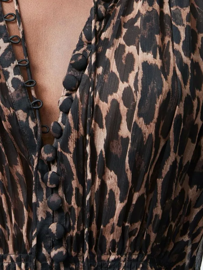 French Connection Emina Chiffon Leopard Print Long Sleeve Top Leopard Women Tops