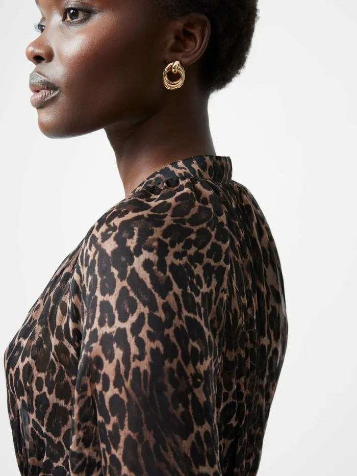 French Connection Emina Chiffon Leopard Print Long Sleeve Top Leopard Women Tops