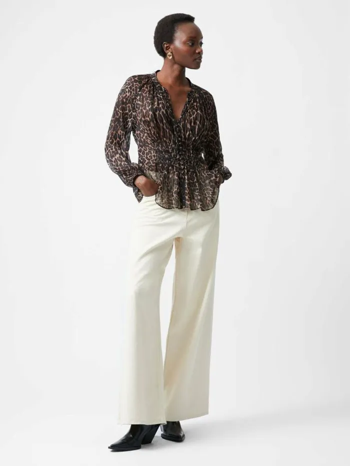 French Connection Emina Chiffon Leopard Print Long Sleeve Top Leopard Women Tops