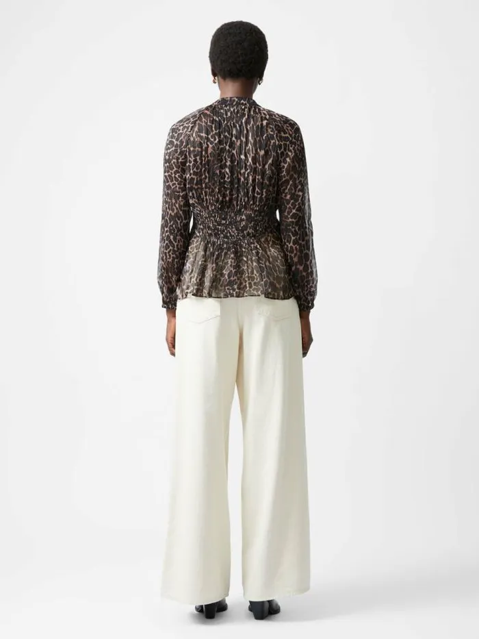 French Connection Emina Chiffon Leopard Print Long Sleeve Top Leopard Women Tops
