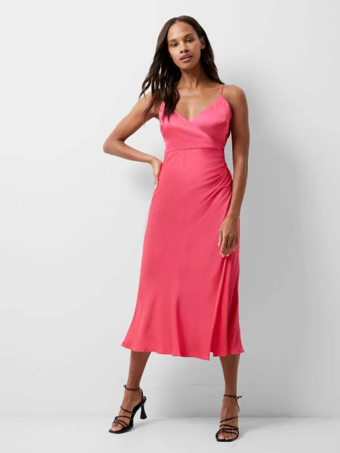 French Connection Ennis Eco Satin Slip Midi Dress Azalea Women Dresses