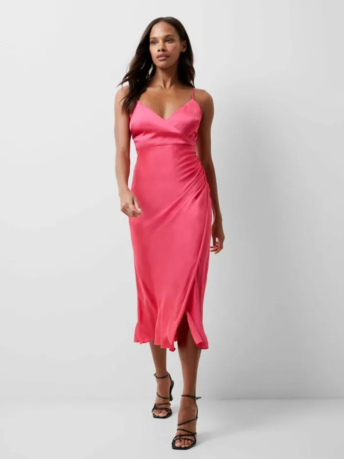 French Connection Ennis Eco Satin Slip Midi Dress Azalea Women Dresses