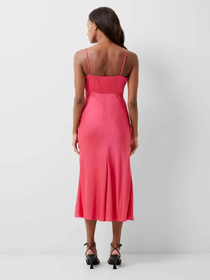 French Connection Ennis Eco Satin Slip Midi Dress Azalea Women Dresses