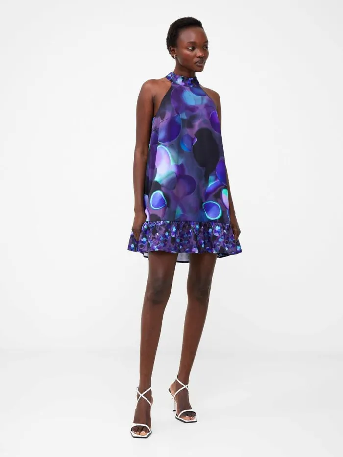 French Connection Eva Harlow Recycled Satin Swing Mini Dress Cobalt Violet Multi Women Dresses