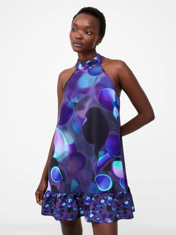 French Connection Eva Harlow Recycled Satin Swing Mini Dress Cobalt Violet Multi Women Dresses
