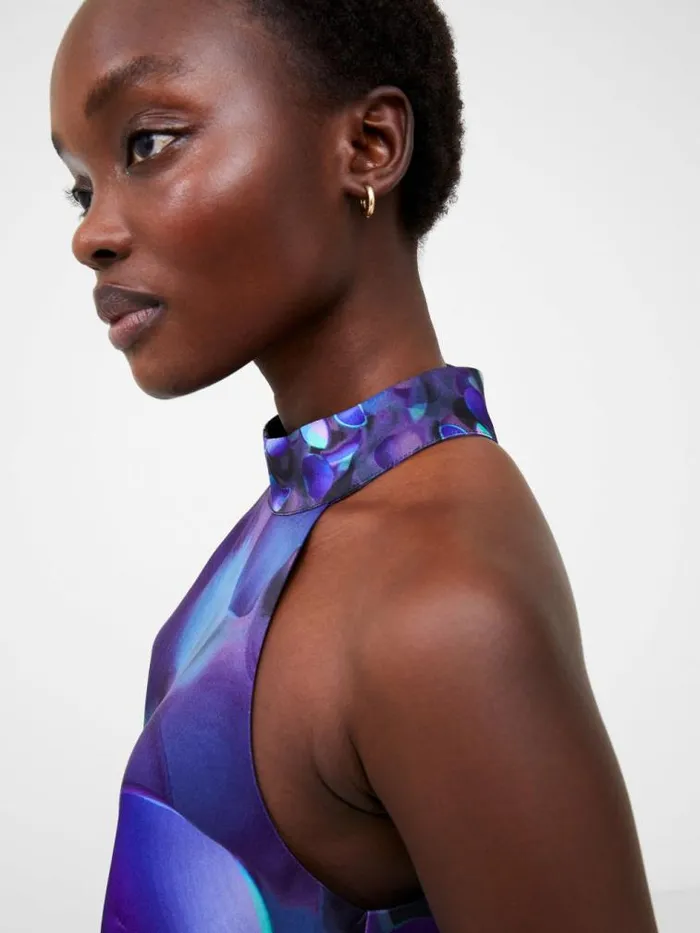 French Connection Eva Harlow Recycled Satin Swing Mini Dress Cobalt Violet Multi Women Dresses