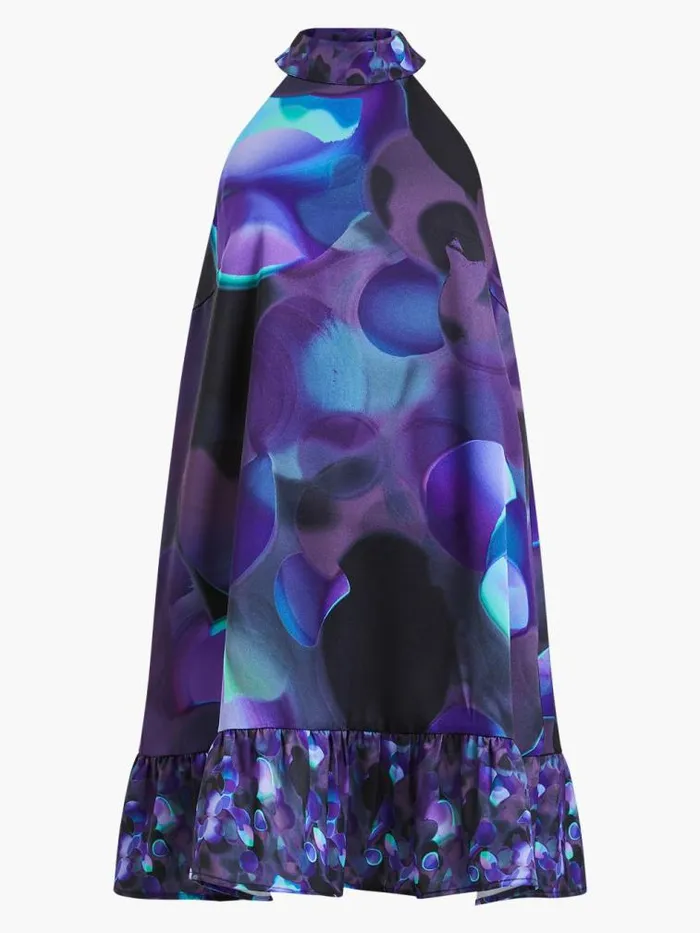 French Connection Eva Harlow Recycled Satin Swing Mini Dress Cobalt Violet Multi Women Dresses