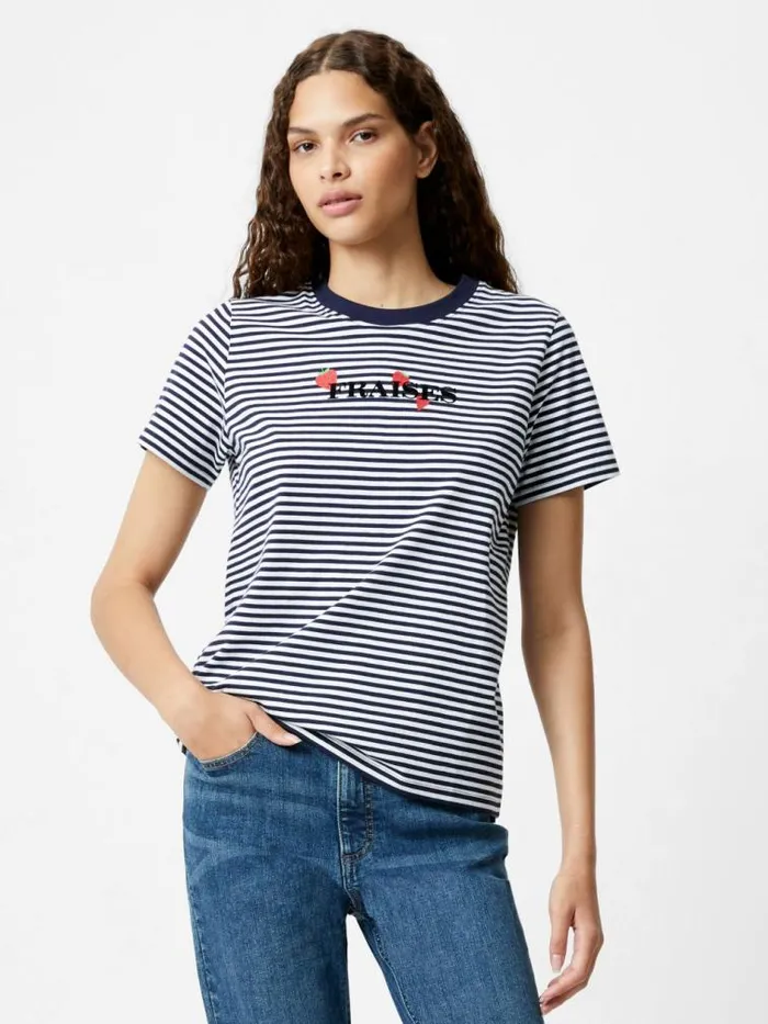 French Connection Fraises Stripe TShirt Midnightwhite Women Tops