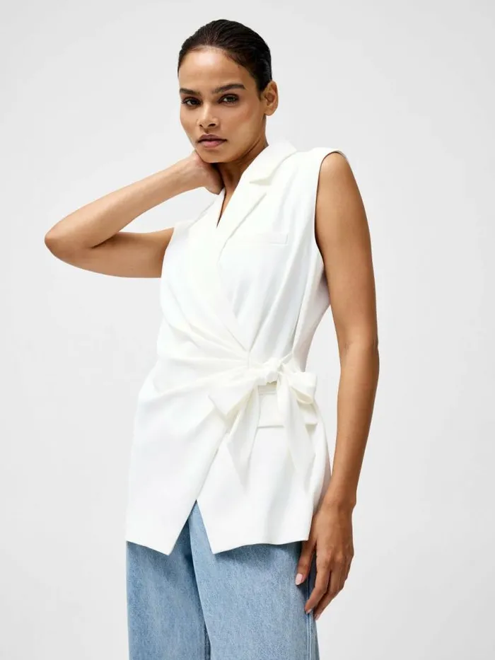 French Connection Harrie Tailored Wrap Waistcoat Summer White Women Tops