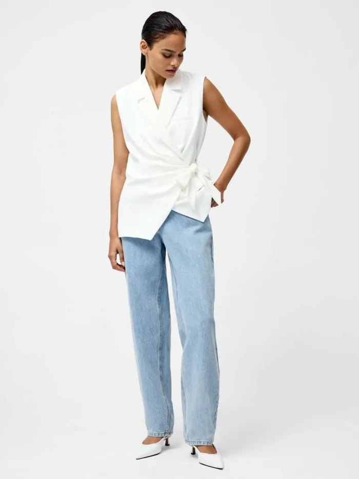 French Connection Harrie Tailored Wrap Waistcoat Summer White Women Tops