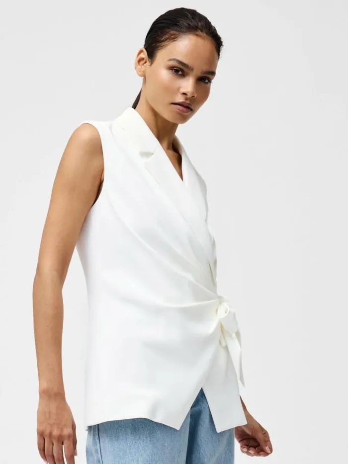 French Connection Harrie Tailored Wrap Waistcoat Summer White Women Tops