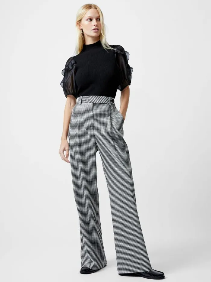 French Connection Holden Houndstooth Wide Leg Trousers Blackecru Women Trousers French Connection Holden Houndstooth Wide Leg Trousers Blackecru Women Trousers
