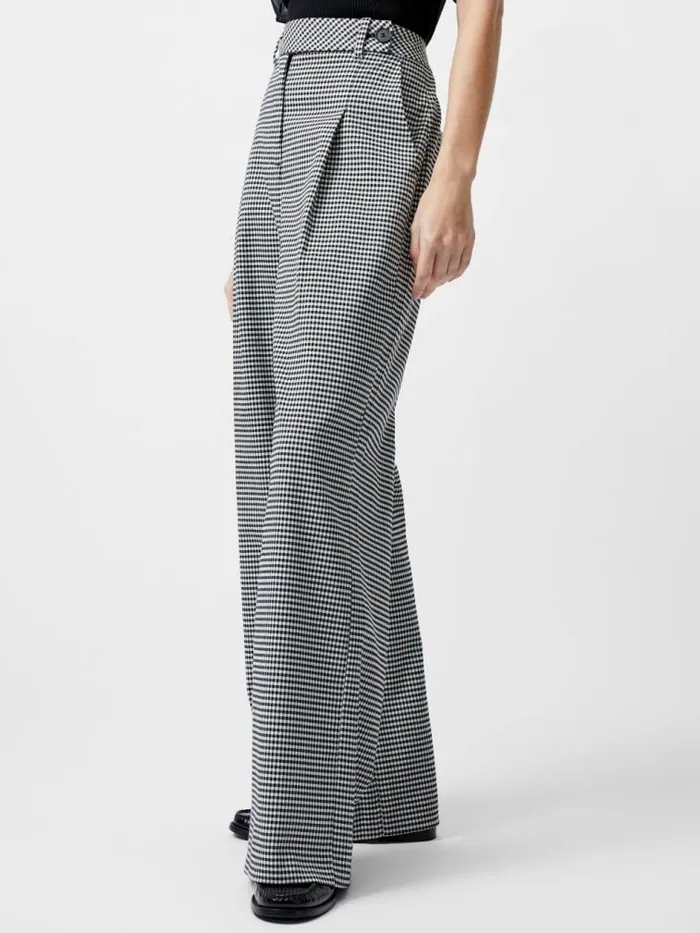 French Connection Holden Houndstooth Wide Leg Trousers Blackecru Women Trousers
