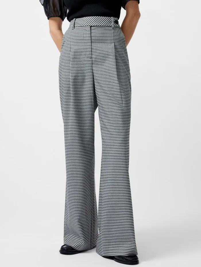 French Connection Holden Houndstooth Wide Leg Trousers Blackecru Women Trousers