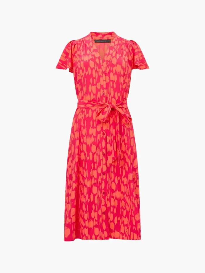 French Connection Islanna V Neck Tie Midi Dress Azalea Women Dresses