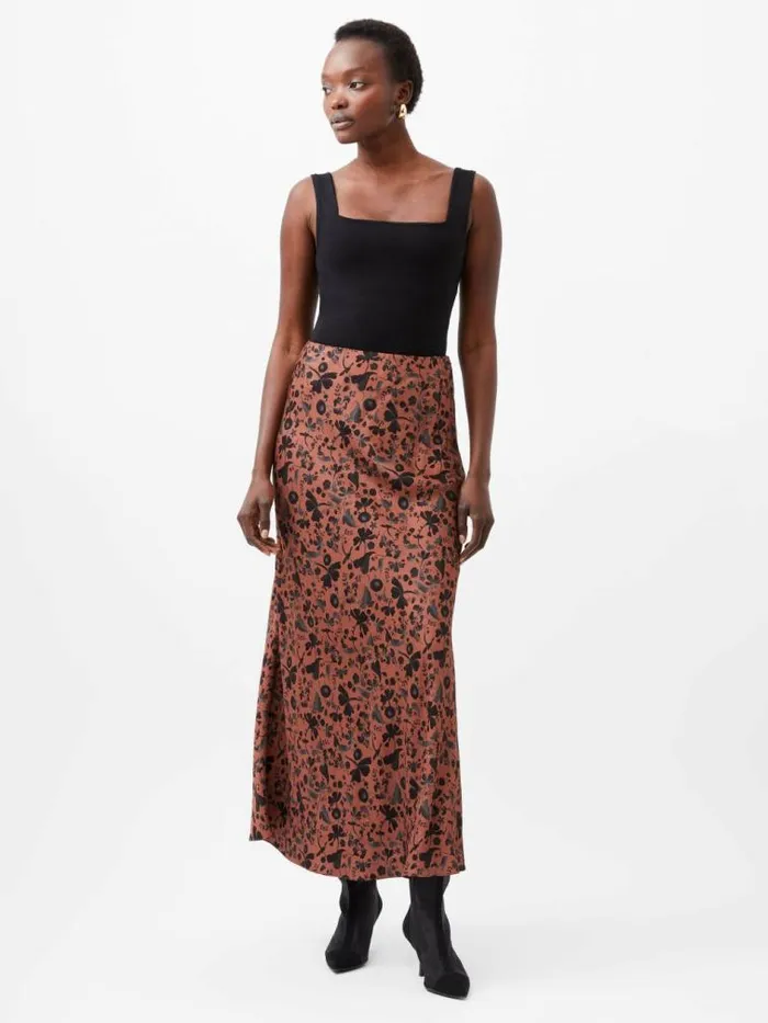 French Connection Jeannie Ennis Eco Satin Maxi Skirt Russet Brown Multi Women Skirts French Connection Jeannie Ennis Eco Satin Maxi Skirt Russet Brown Multi Women Skirts