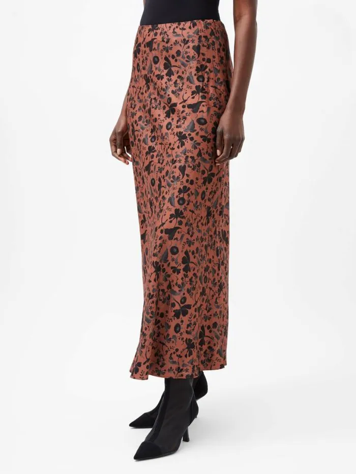 French Connection Jeannie Ennis Eco Satin Maxi Skirt Russet Brown Multi Women Skirts