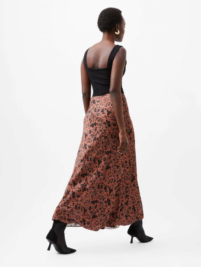 French Connection Jeannie Ennis Eco Satin Maxi Skirt Russet Brown Multi Women Skirts