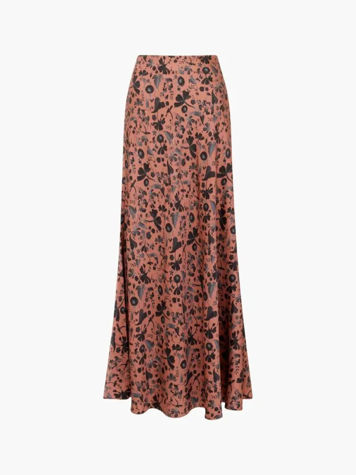 French Connection Jeannie Ennis Eco Satin Maxi Skirt Russet Brown Multi Women Skirts