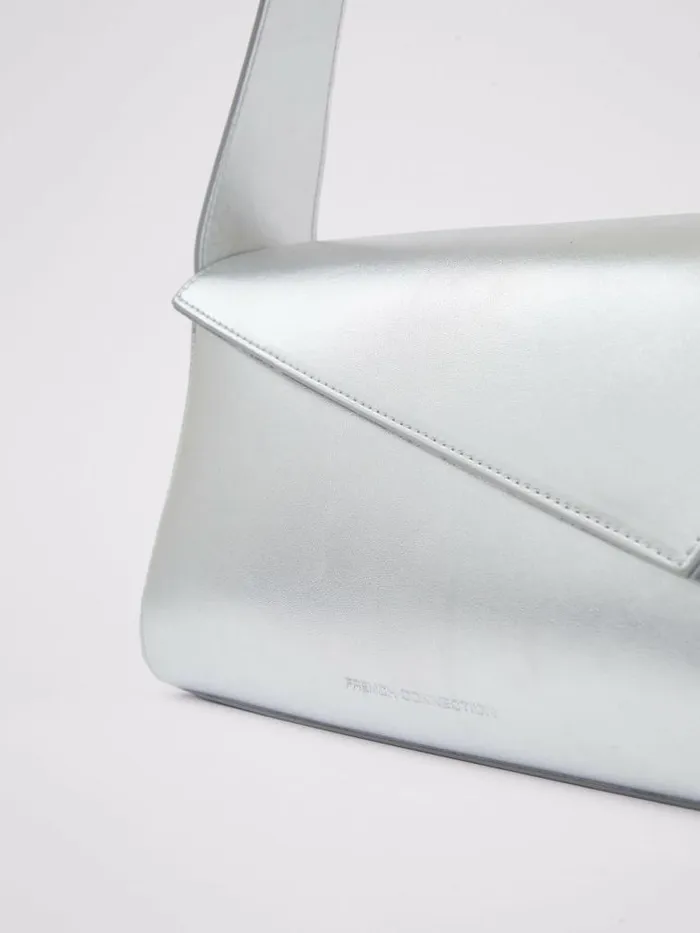 French Connection Jeenaa X Metallic Envelope Bag High Shine Silver Women Bags and Purses