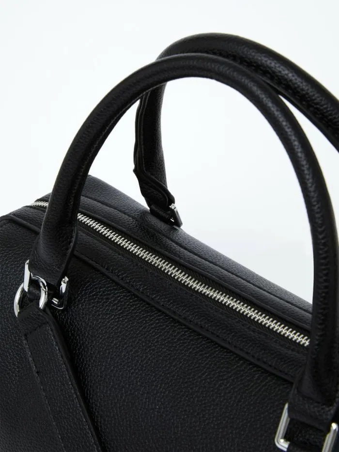 French Connection Jeenaa X Textured Bowling Bag Textured Black Women Bags and Purses