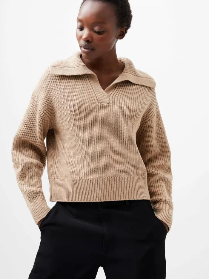 French Connection Joss Collared Jumper Camel Women Jumpers and Cardigans