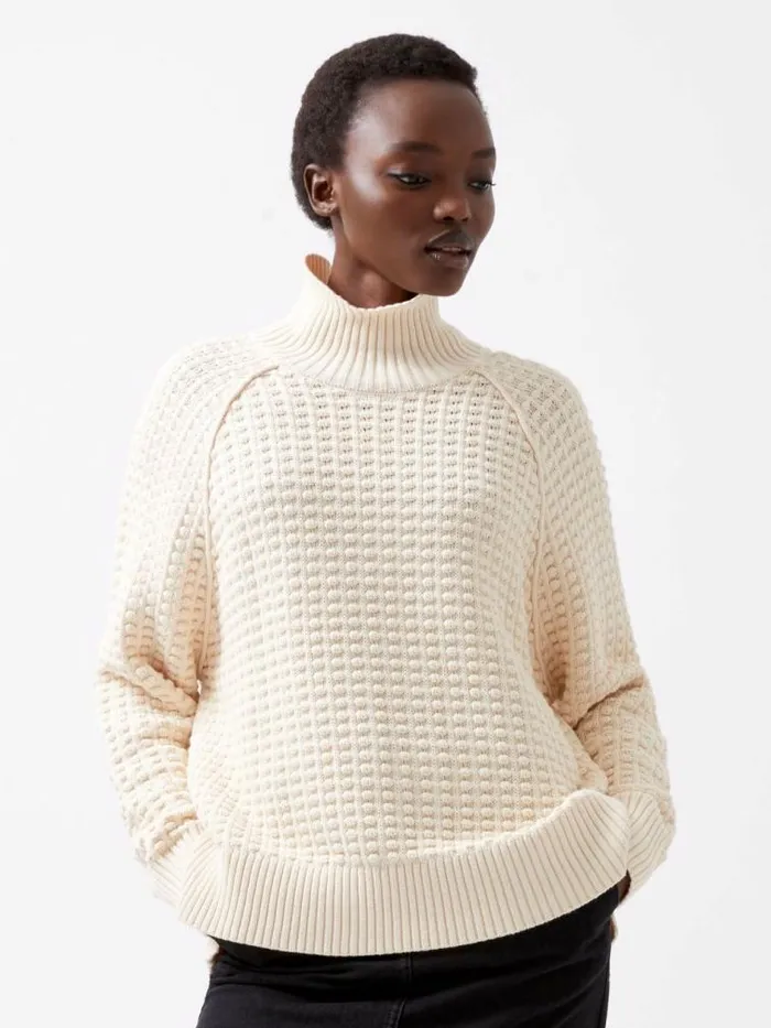 French Connection Keya Popcorn Knit Mozart Jumper Cream Women Jumpers and Cardigans