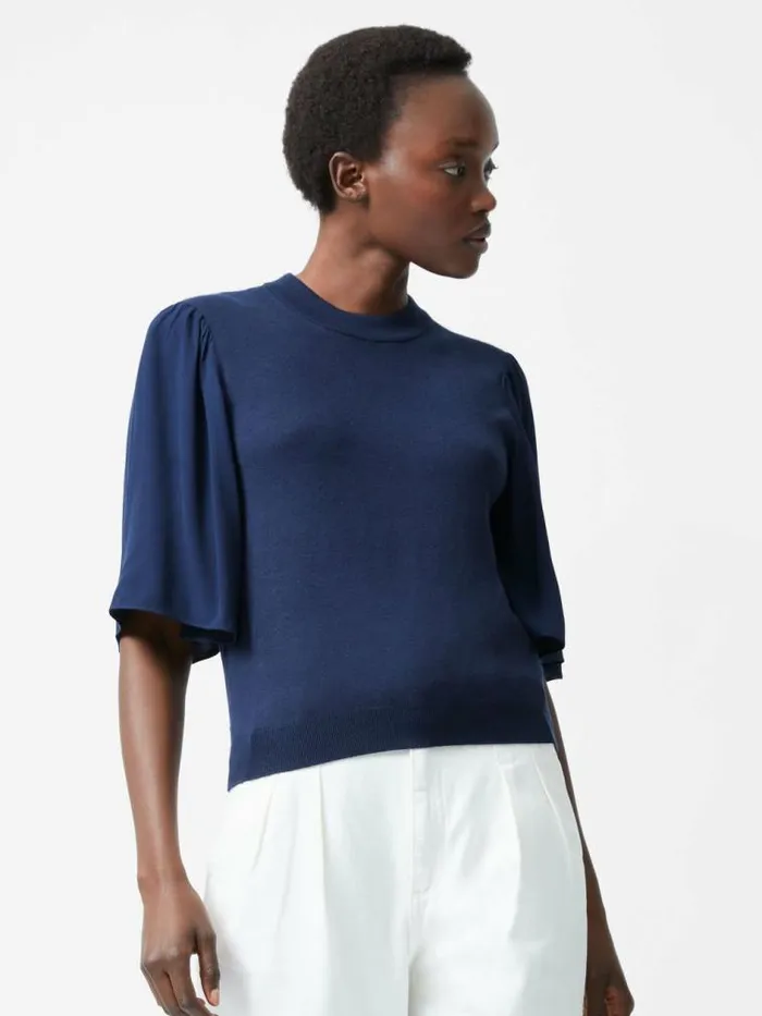 French Connection Krista Knits Flared Sleeve Jumper Marine Women Jumpers and Cardigans