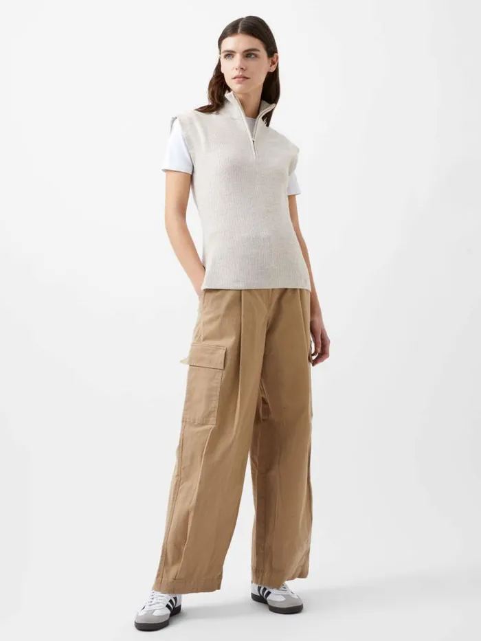 French Connection Lightweight Recycled Vhari Half Zip Vest Oatmeal Mel Women Jumpers and Cardigans