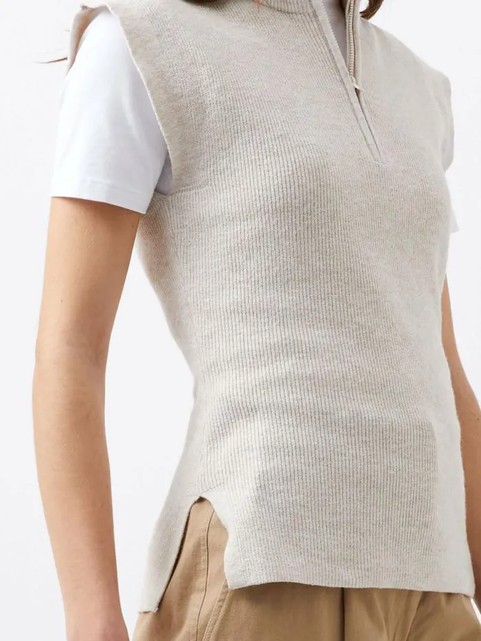French Connection Lightweight Recycled Vhari Half Zip Vest Oatmeal Mel Women Jumpers and Cardigans