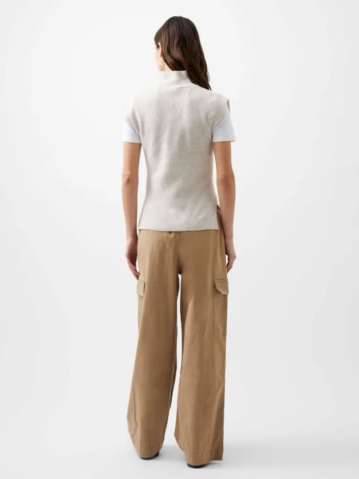 French Connection Lightweight Recycled Vhari Half Zip Vest Oatmeal Mel Women Jumpers and Cardigans